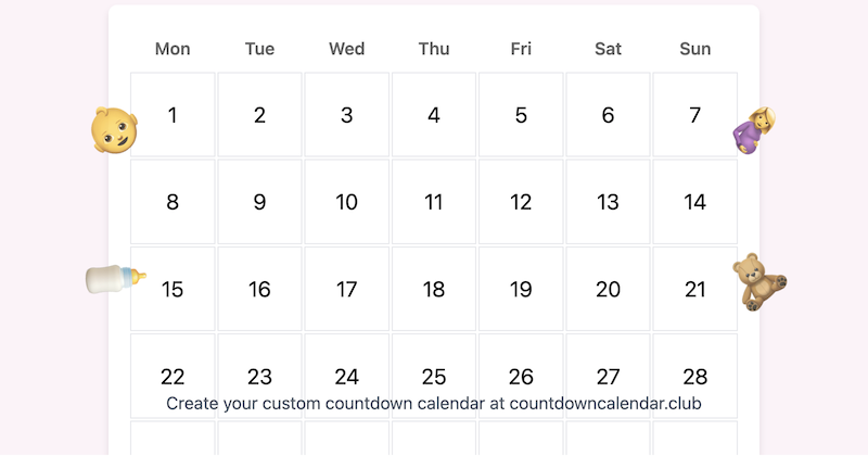 Baby Countdown Calendar Example