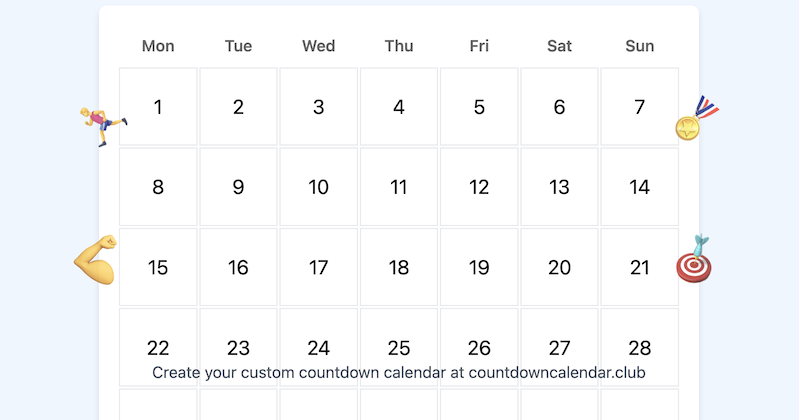 Race Day Countdown Calendar Example